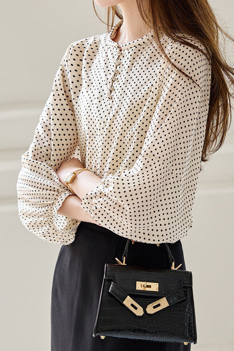 Casual Shirt with Round Neck and Polka Dots - liwisi