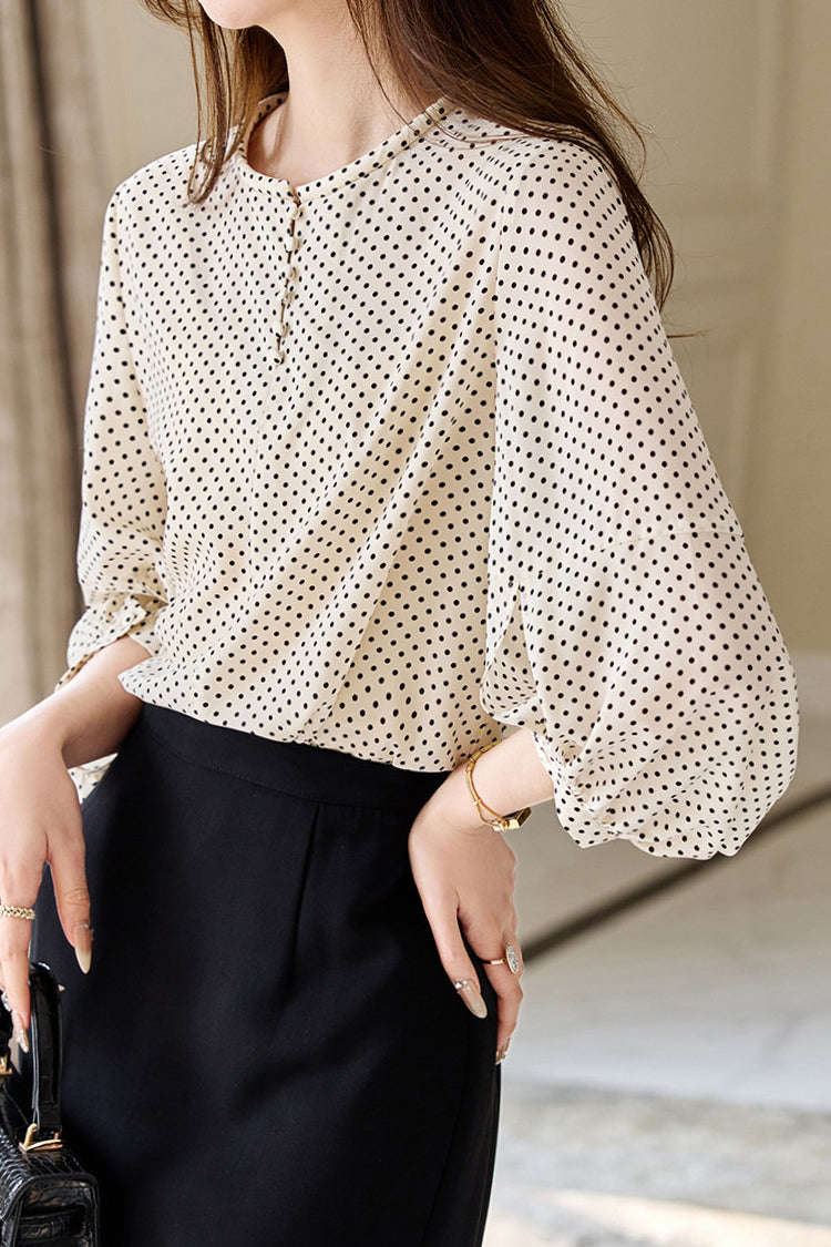Casual Shirt with Round Neck and Polka Dots - liwisi