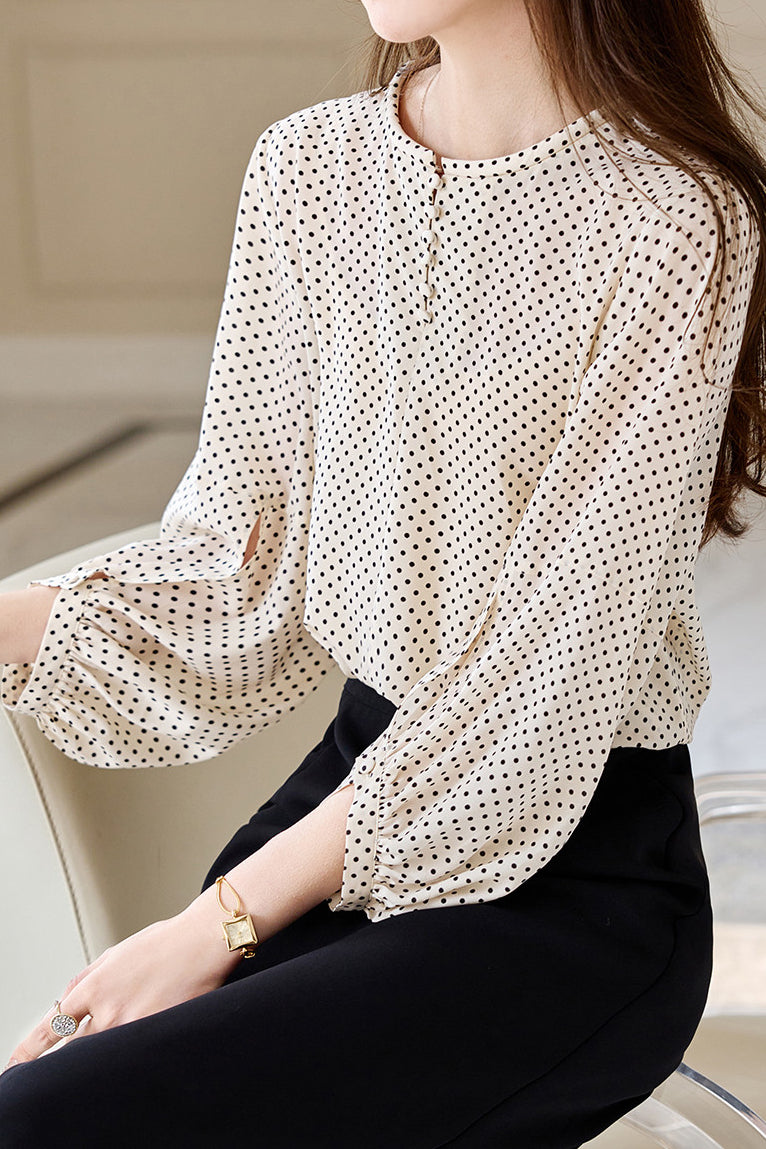 Casual Shirt with Round Neck and Polka Dots - liwisi