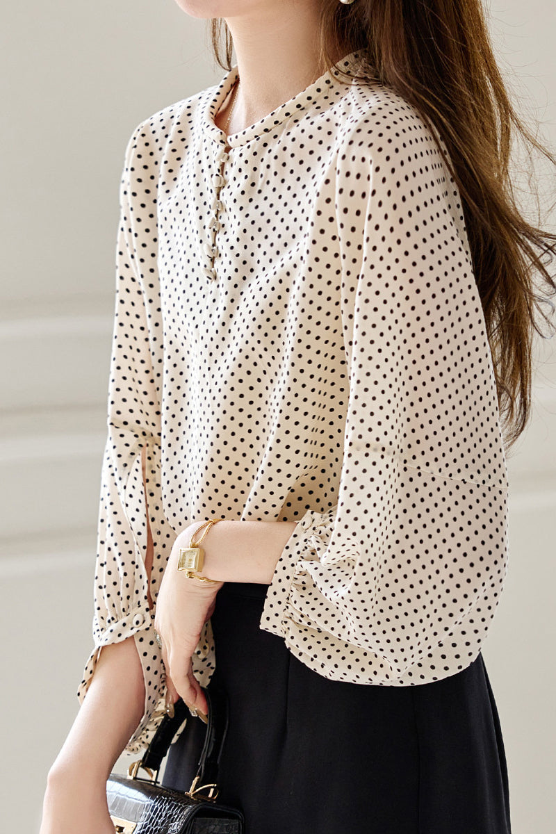 Casual Shirt with Round Neck and Polka Dots - liwisi