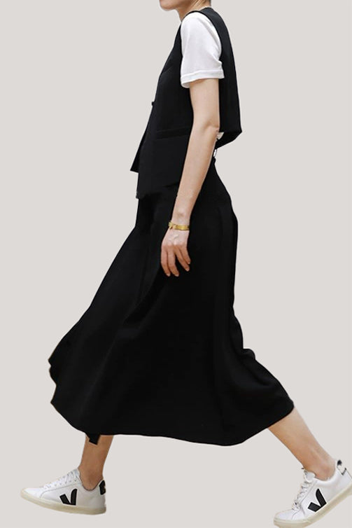 Commuting Simple Waistcoat and Midi Skirt Set - liwisi