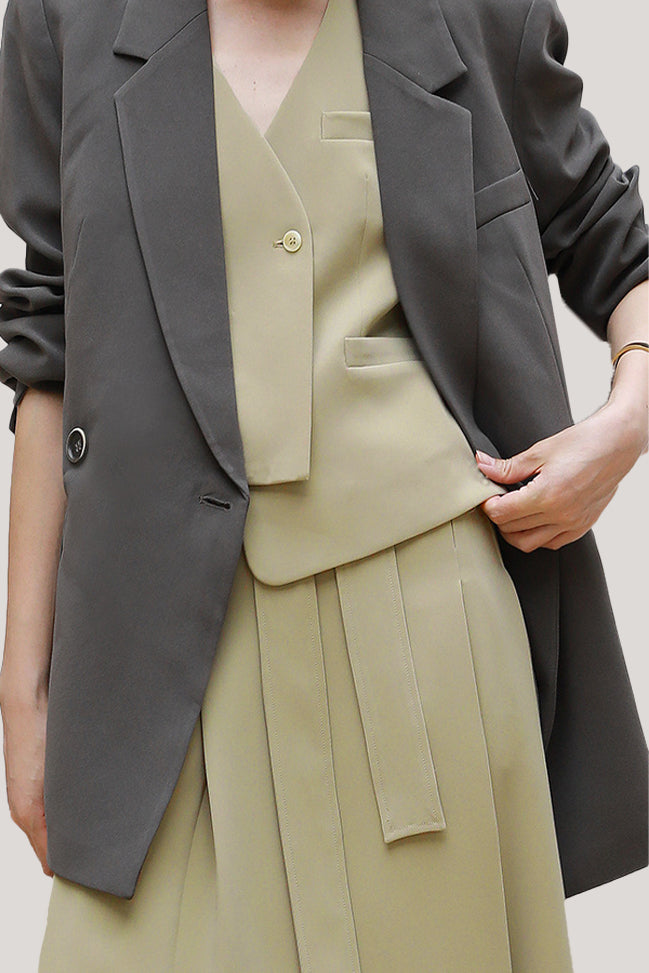 Commuting Simple Waistcoat and Midi Skirt Set - liwisi