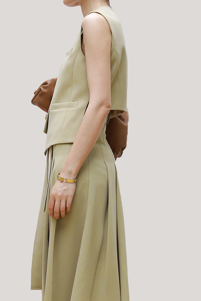 Commuting Simple Waistcoat and Midi Skirt Set - liwisi