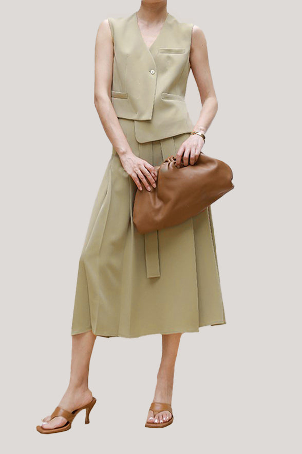 Commuting Simple Waistcoat and Midi Skirt Set - liwisi