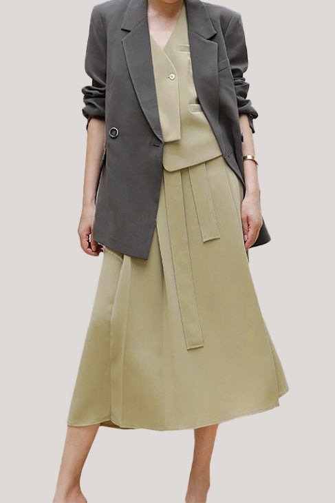 Commuting Simple Waistcoat and Midi Skirt Set - liwisi