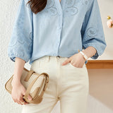 Embroidered and Hollowed Solid-color Shirt - liwisi