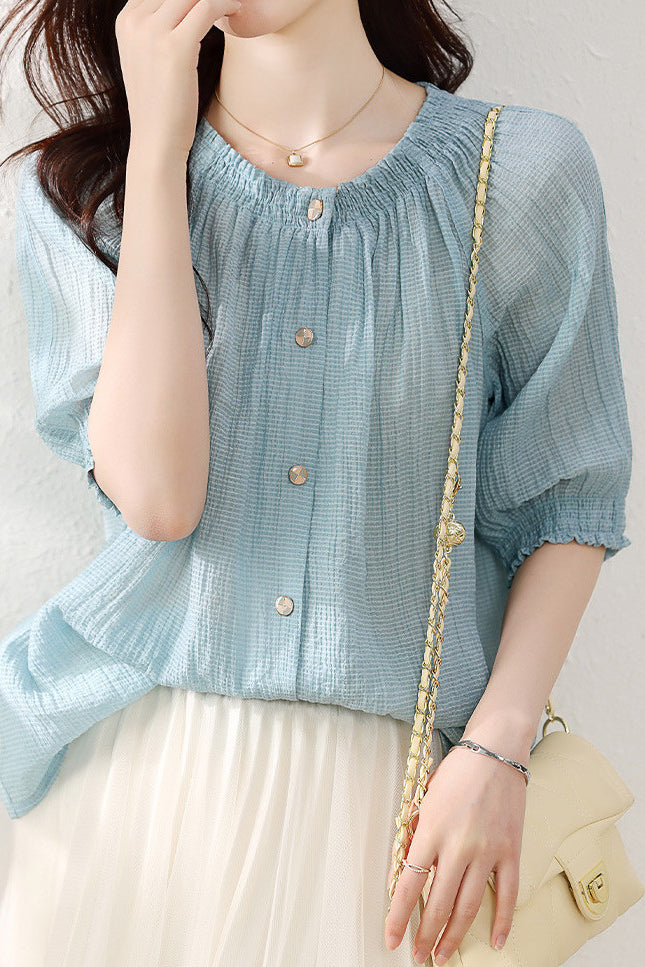 Elegant Lantern Sleeve Chiffon Shirt - liwisi
