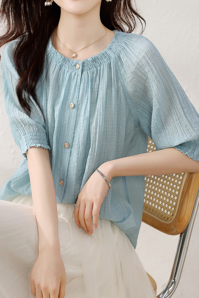 Elegant Lantern Sleeve Chiffon Shirt - liwisi