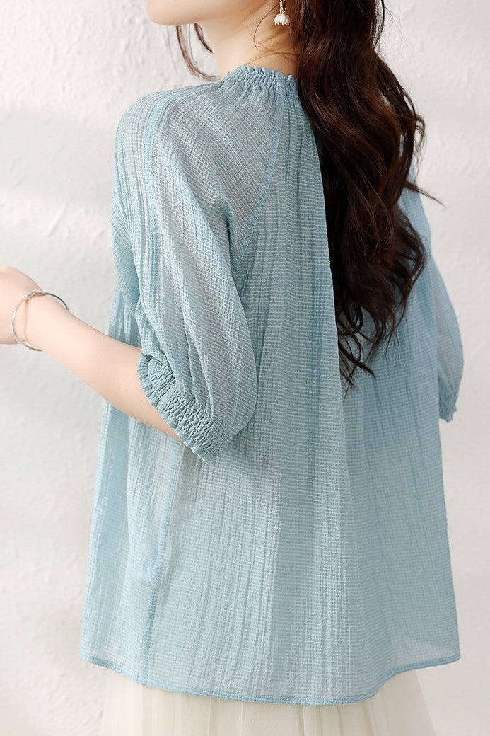 Elegant Lantern Sleeve Chiffon Shirt - liwisi