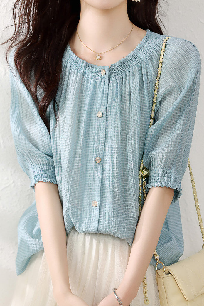 Elegant Lantern Sleeve Chiffon Shirt - liwisi
