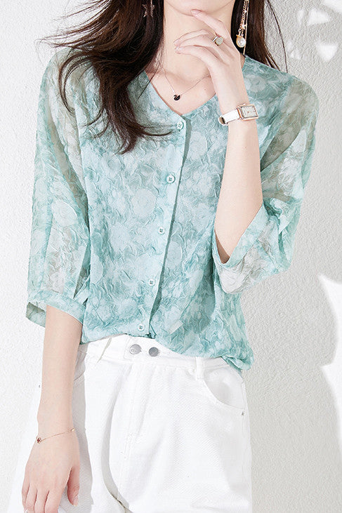 Jacquard Chiffon Shirt - liwisi