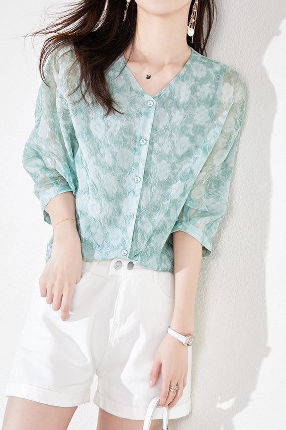 Jacquard Chiffon Shirt - liwisi