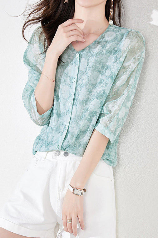 Jacquard Chiffon Shirt - liwisi