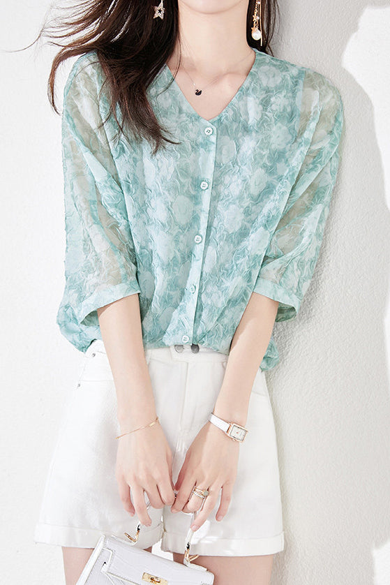 Jacquard Chiffon Shirt - liwisi