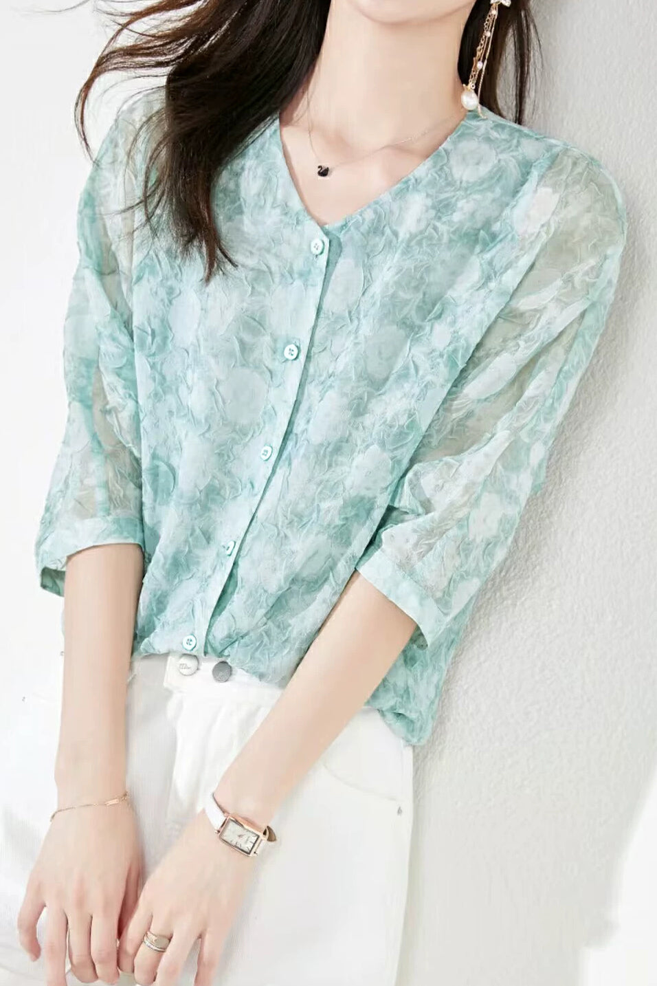 Jacquard Chiffon Shirt - liwisi