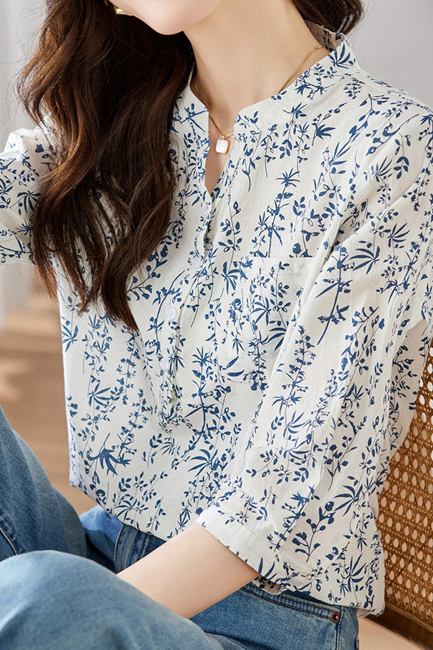 Floral Three-quarter Sleeve Shirt - liwisi