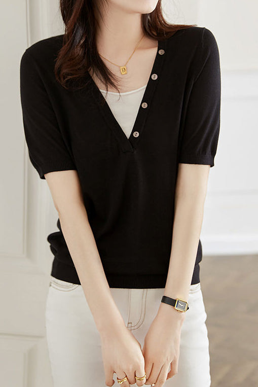 Fake Two-piece Knitted T-shirt - liwisi