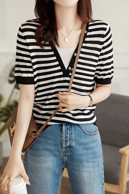 Fake Two-piece Knitted T-shirt - liwisi