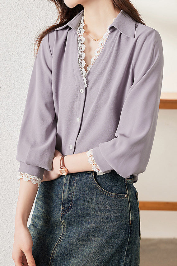 Lace-Spliced Shirt - liwisi