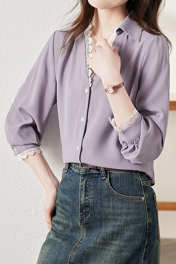 Lace-Spliced Shirt - liwisi
