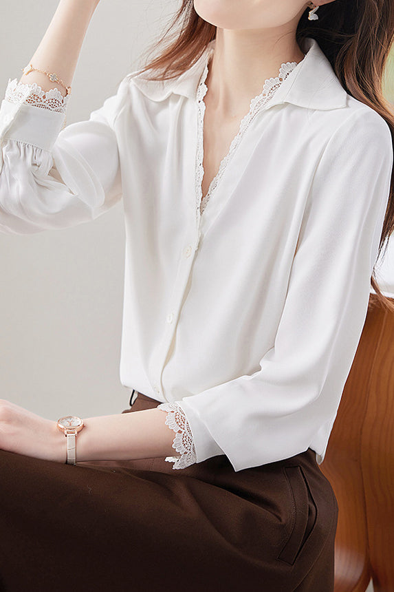 Lace-Spliced Shirt - liwisi
