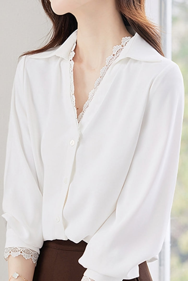 Lace-Spliced Shirt - liwisi