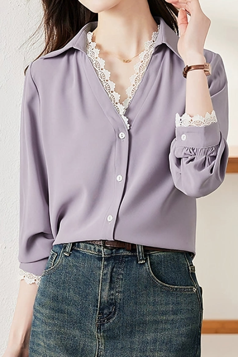 Lace-Spliced Shirt - liwisi