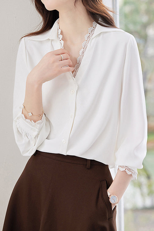 Lace-Spliced Shirt - liwisi