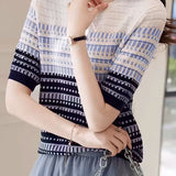 Color Blocked Checked Knitted T-shirt - liwisi