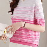 Color Blocked Checked Knitted T-shirt - liwisi