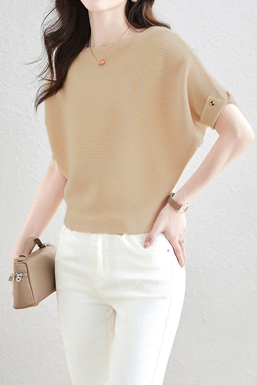 Solid Color Loose Fitting Knitted Sweater - liwisi