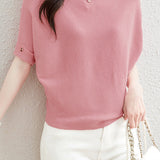 Solid Color Loose Fitting Knitted Sweater - liwisi