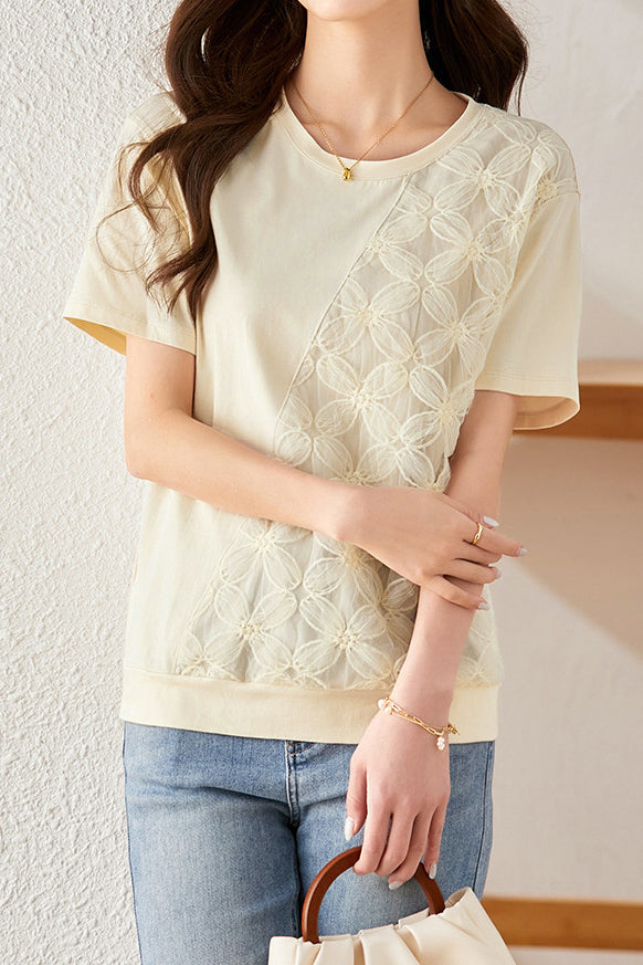 Lace Spliced T-shirt with a sense of design - liwisi