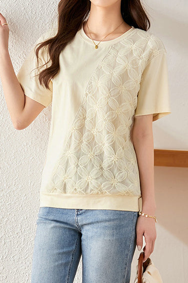 Lace Spliced T-shirt with a sense of design - liwisi