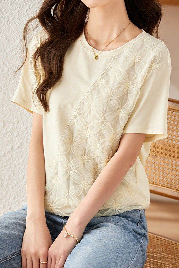 Lace Spliced T-shirt with a sense of design - liwisi