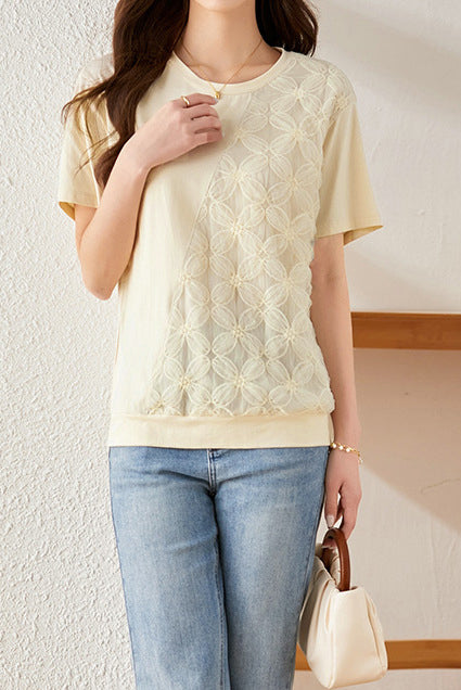 Lace Spliced T-shirt with a sense of design - liwisi