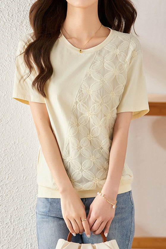 Lace Spliced T-shirt with a sense of design - liwisi