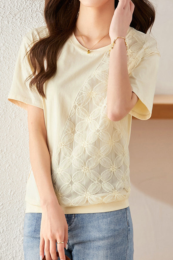 Lace Spliced T-shirt with a sense of design - liwisi
