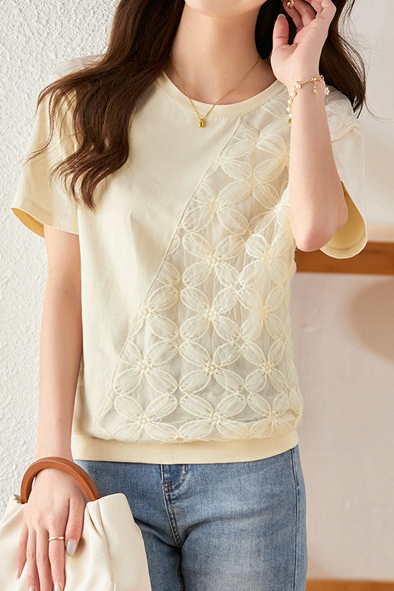 Lace Spliced T-shirt with a sense of design - liwisi
