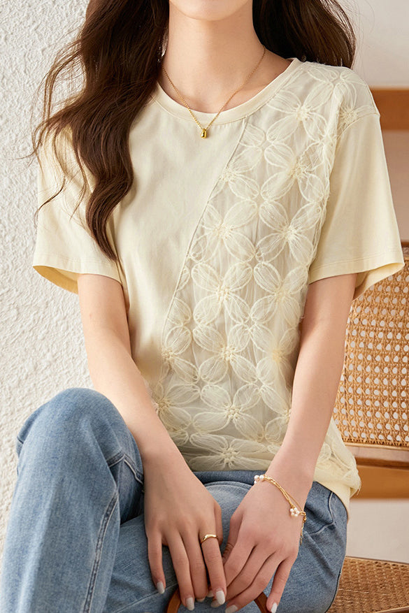 Lace Spliced T-shirt with a sense of design - liwisi