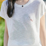 Stylish Swan Rhinestone Embellished T-shirt - liwisi