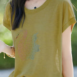 Stylish Swan Rhinestone Embellished T-shirt - liwisi