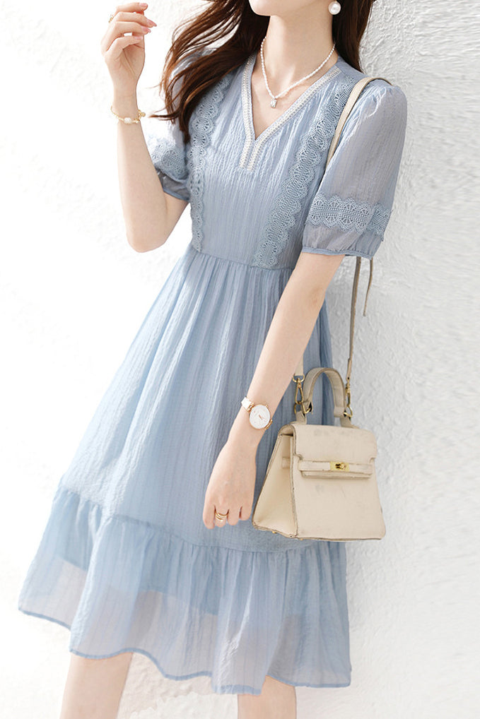 Lace Spliced Chiffon Dress - liwisi