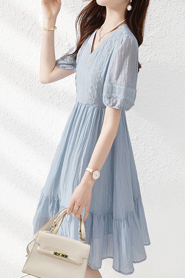Lace Spliced Chiffon Dress - liwisi