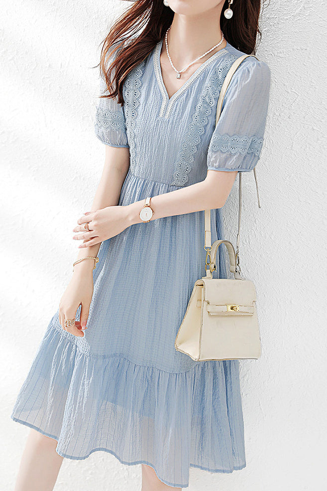 Lace Spliced Chiffon Dress - liwisi