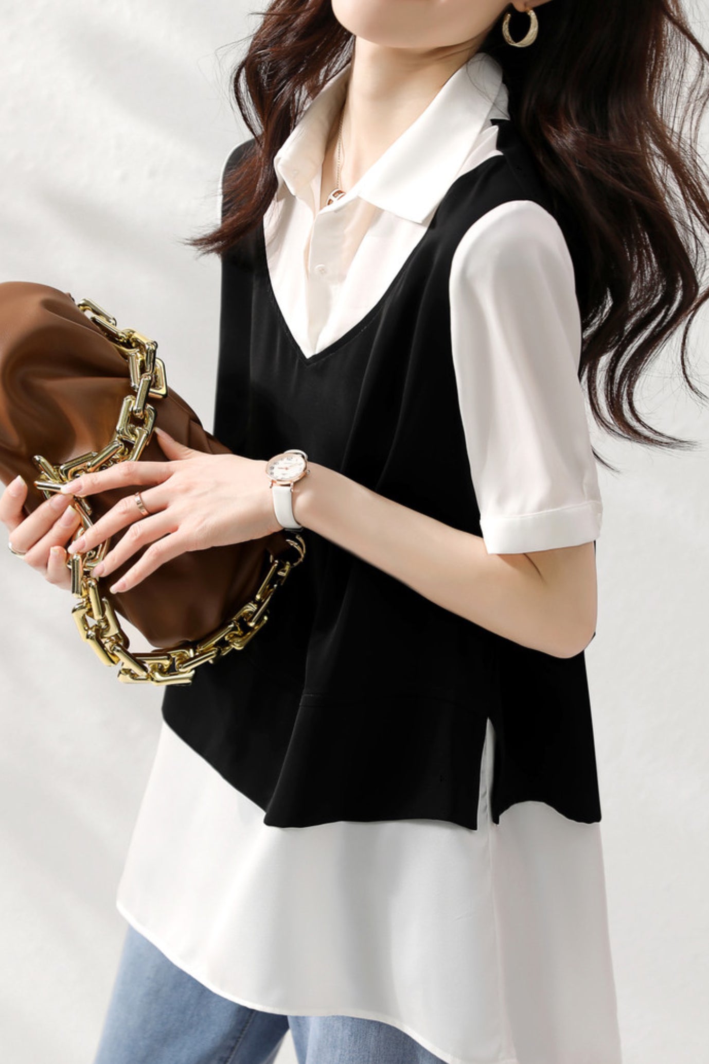 Fashionable Faux Two-Piece Shirt - liwisi