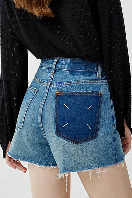 High-waisted Denim Shorts with Frayed Edges - liwisi