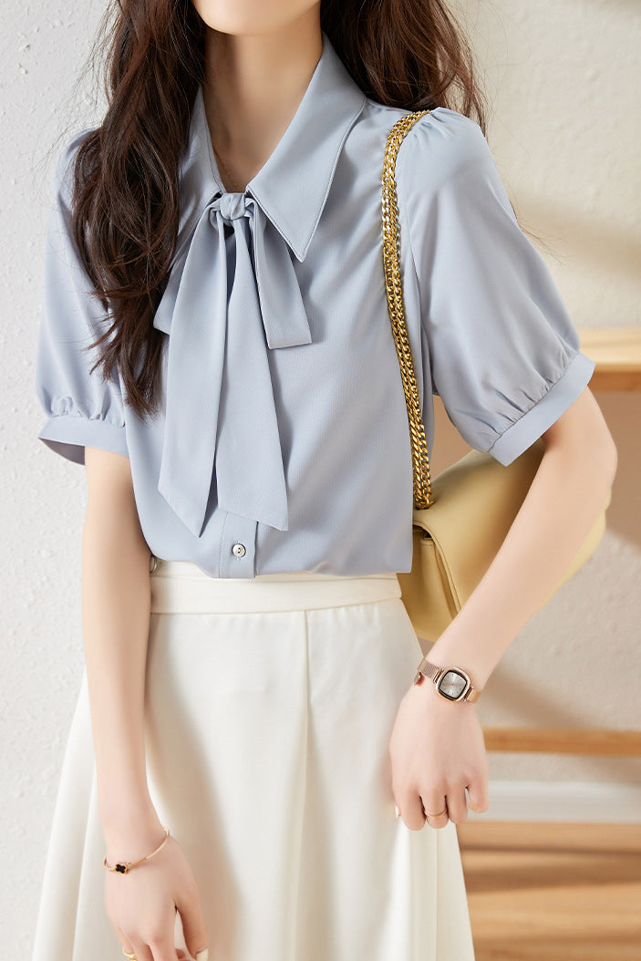 Solid Color Lace-Up Shirt - liwisi