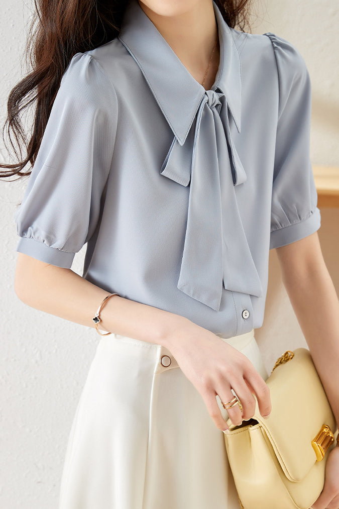Solid Color Lace-Up Shirt - liwisi