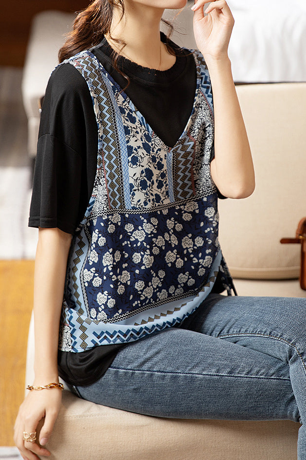 Faux Two-Piece Short Sleeve Top - liwisi